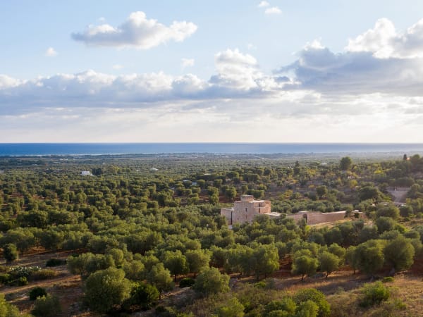 Masseria Belvedere seen from the hills behind.